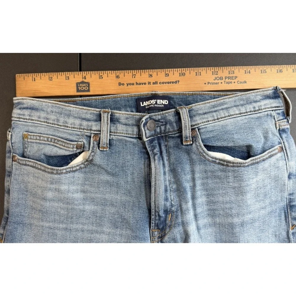 Lands' End Square Rigger Jeans Mens 32 Blue‎ Cotton Denim Straight Leg Faded